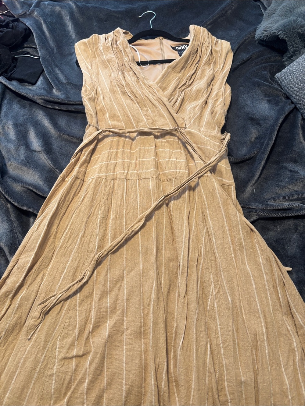 DKNY Beige/Tan Sleeveless Wrap Maxi Dress